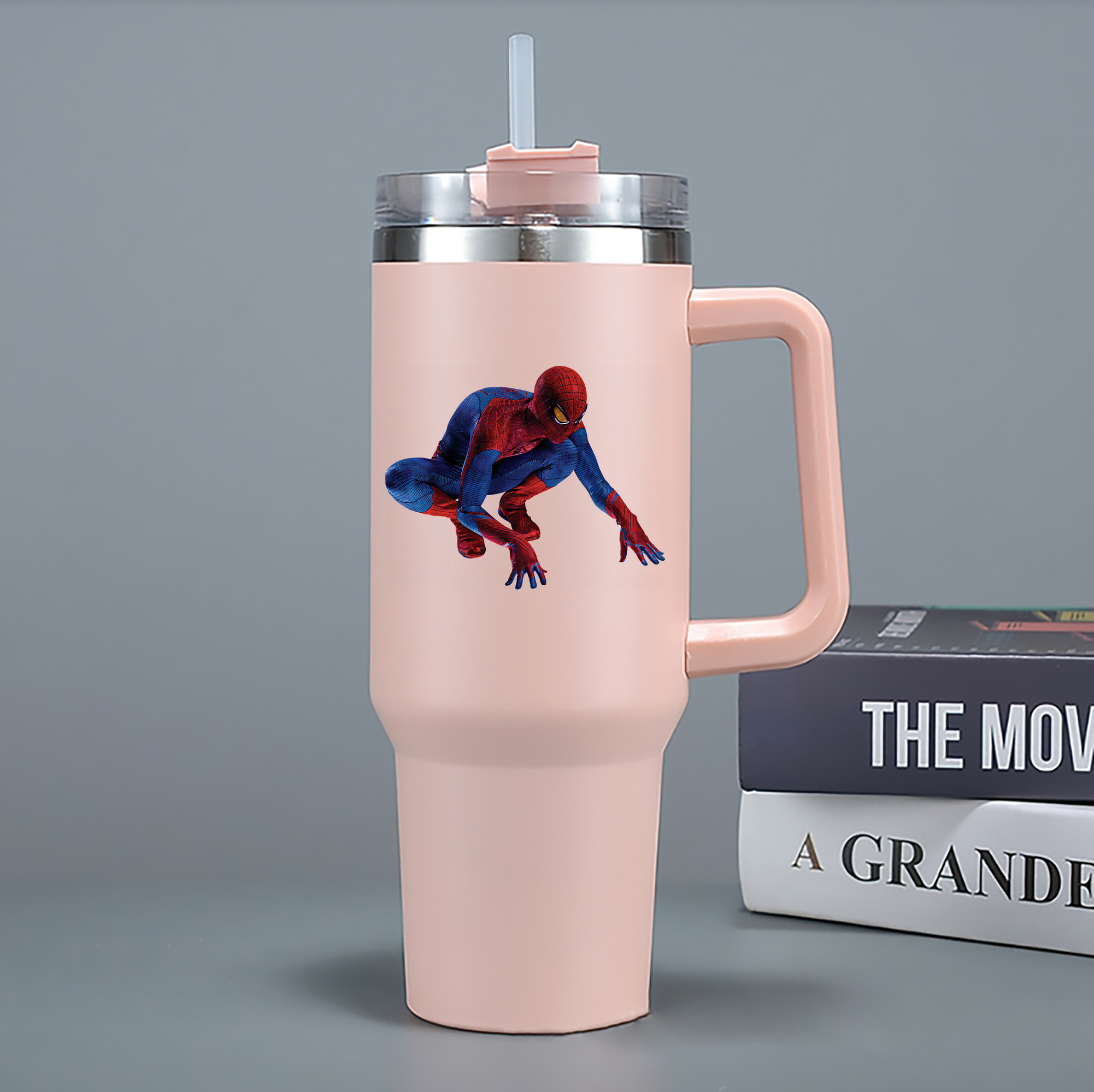 （画像用） Spider Man スパイダーマン 1200mL車用タンブラー - クリスタルステッカー（プラスチックストロー付き）
